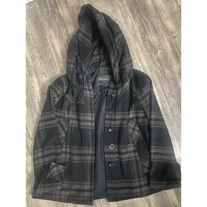 Zara Basic Gray Plaid Wool Blend Pea Coat Jacket Women's Outerwear XL